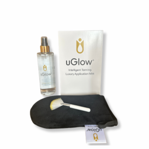 The uGlow Tanning Set - 250ml Tanning Water includes Mitt & Brush