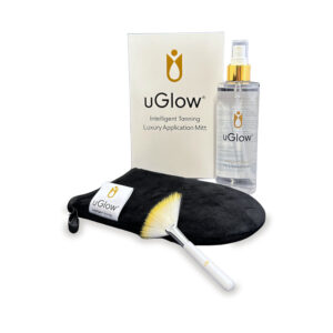 The uGlow Tanning Set - 250ml Tanning Water includes Mitt & Brush